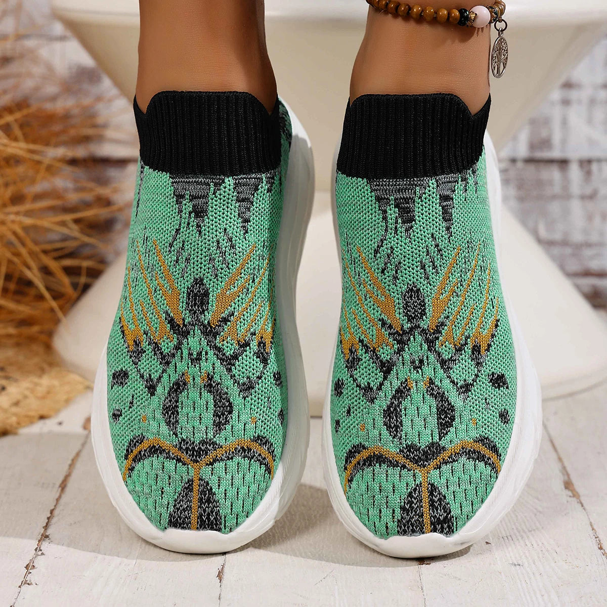 Women Sneakers Spring Casual Knitted Mesh Shoes for Women Breathable Casual Shoes Fashion Comfortable Slip-On Sneakers Women Zpaxo green 41