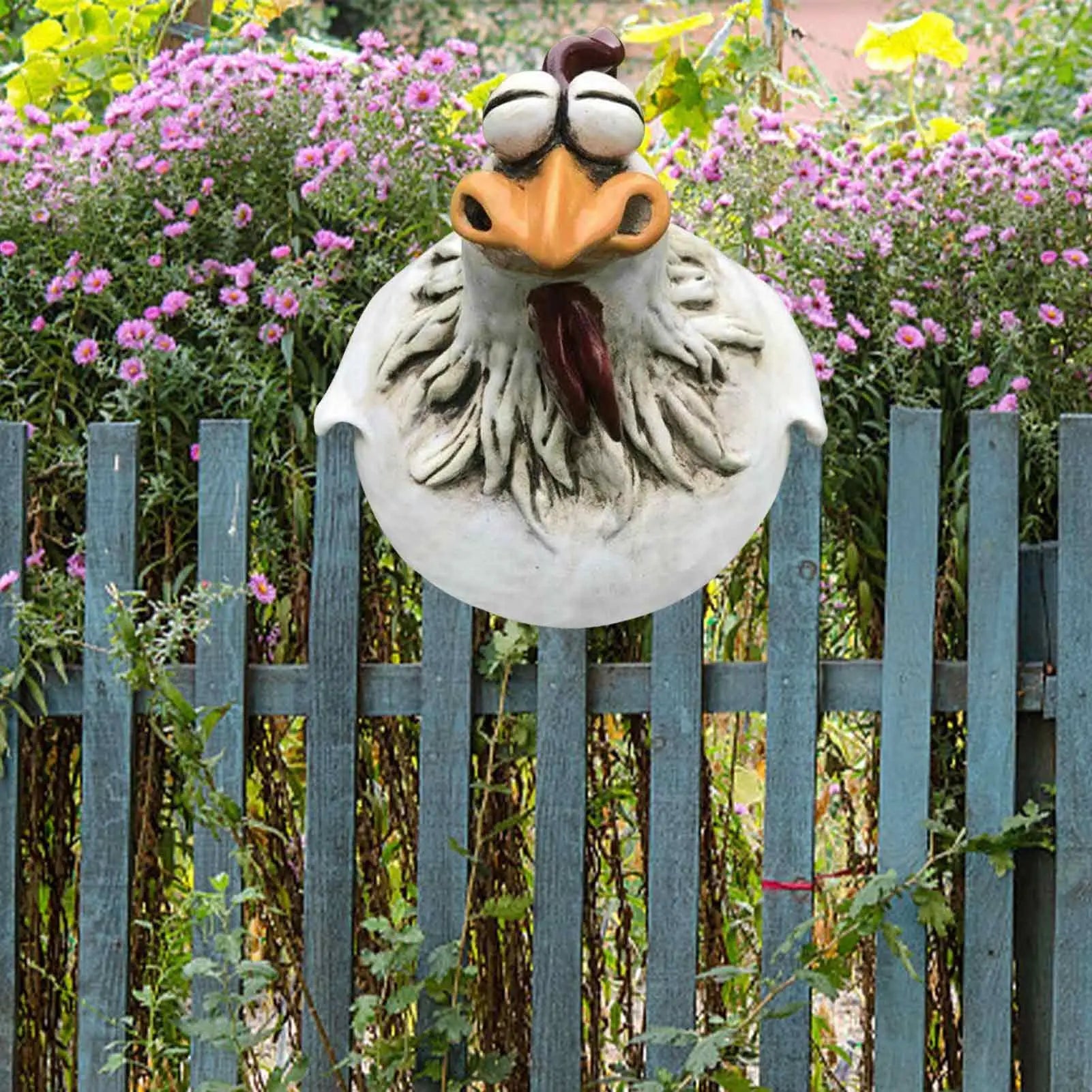 Resin Chicken Fence Statue – Garden Hen Sculpture Decor Garden Statue Zpaxo