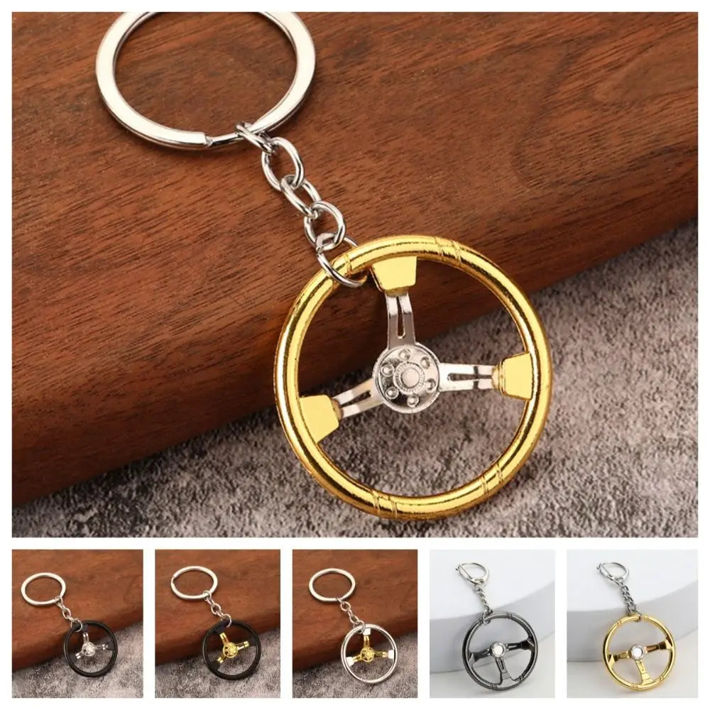 Racing Steering Wheel Key Ring Alloy Punk Car Refitting Pendant Three Color Backpack Decoration Keychain Zpaxo