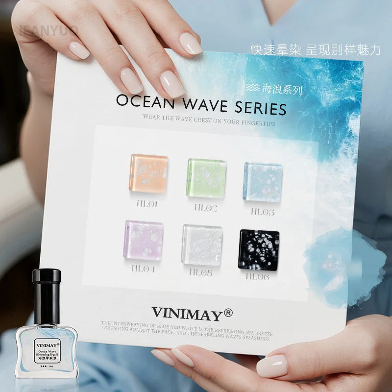 Bubble Ocean Wave Nail Art Glue Poke White Black Lace Hollow Gradient