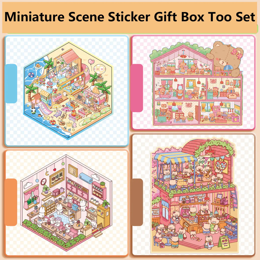 4 scene cardstock + 9 stickers + 1 tweezers + 1 small spatula + 2 pieces of storage bag + 1 gift box miniature scene combo set Zpaxo