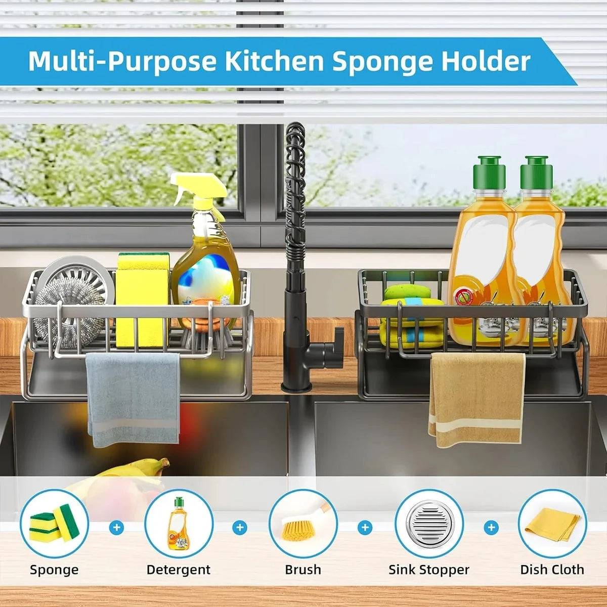 Kitchen Sink Drain Rack Organizer Sponge Storage Faucet Holder Soap Drainer Dishcloth Towel Rack Kitchen Sink Organizer Zpaxo