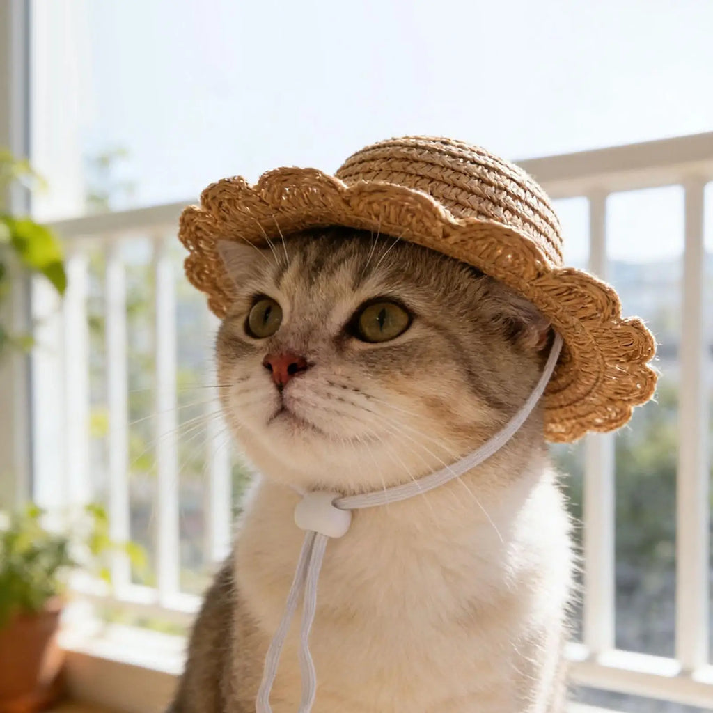 Dog Straw Hat Cute Adjustable Pet Woven Hat Dog Decorative Hat Photo Prop Dog Cat Sunshade Caps Run Straw Hat For Small Dog Cat Zpaxo