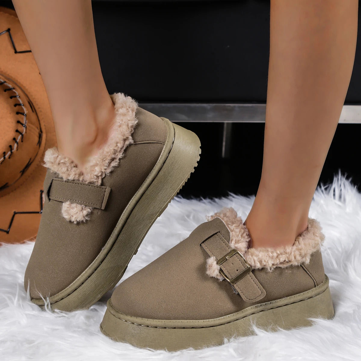 Women Ankle Boots 2025 New Comfortable Leisure Shoes Round Toe Platform Cotton Shoes Women Thick Bottom Plush Casual Snow Boots Zpaxo antelope brown 36