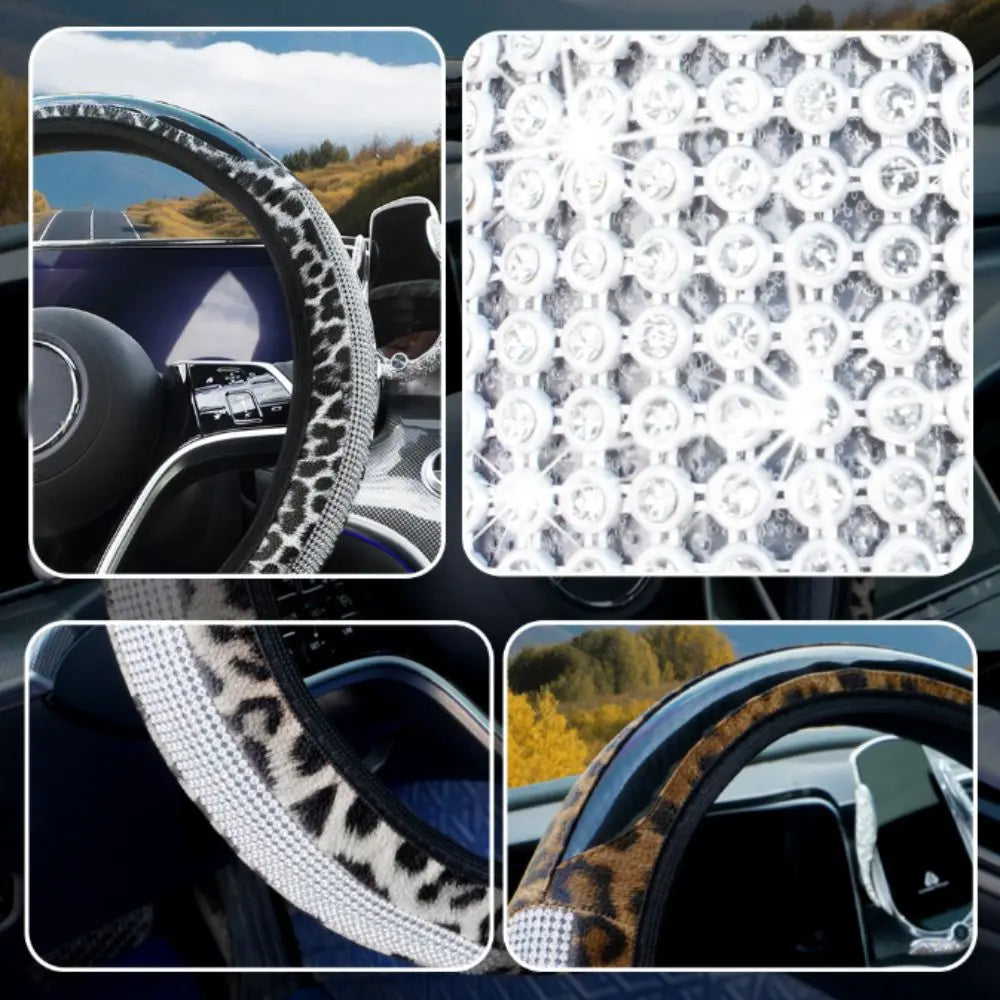 High-end Leopard-print Leather Car Steering Wheel Cover Embedded Zpaxo