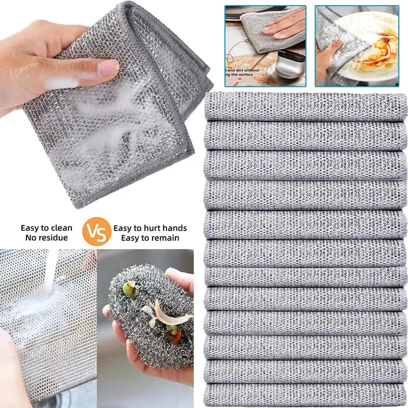 Double-Sided Silver Fabric Dishcloth Dish Towel Absorbent Non-Stick Oil Dish Rag Housework Cleaning Oil Removal Kitchen Cleaning Zpaxo