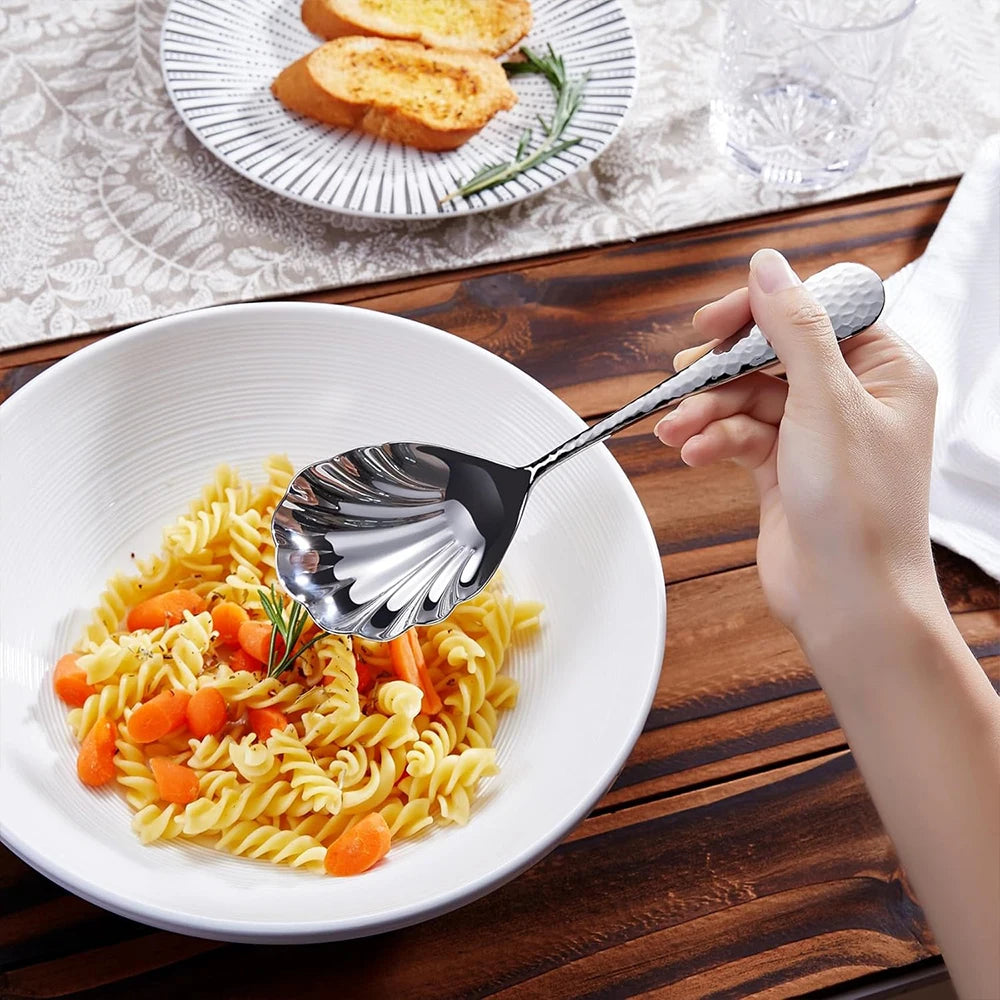 Stainless Steel Serving Spoon Elegant Shell Mixing Large Spoon Utensil Gold Silver for Home Party Restaurant Dining and Serving Zpaxo
