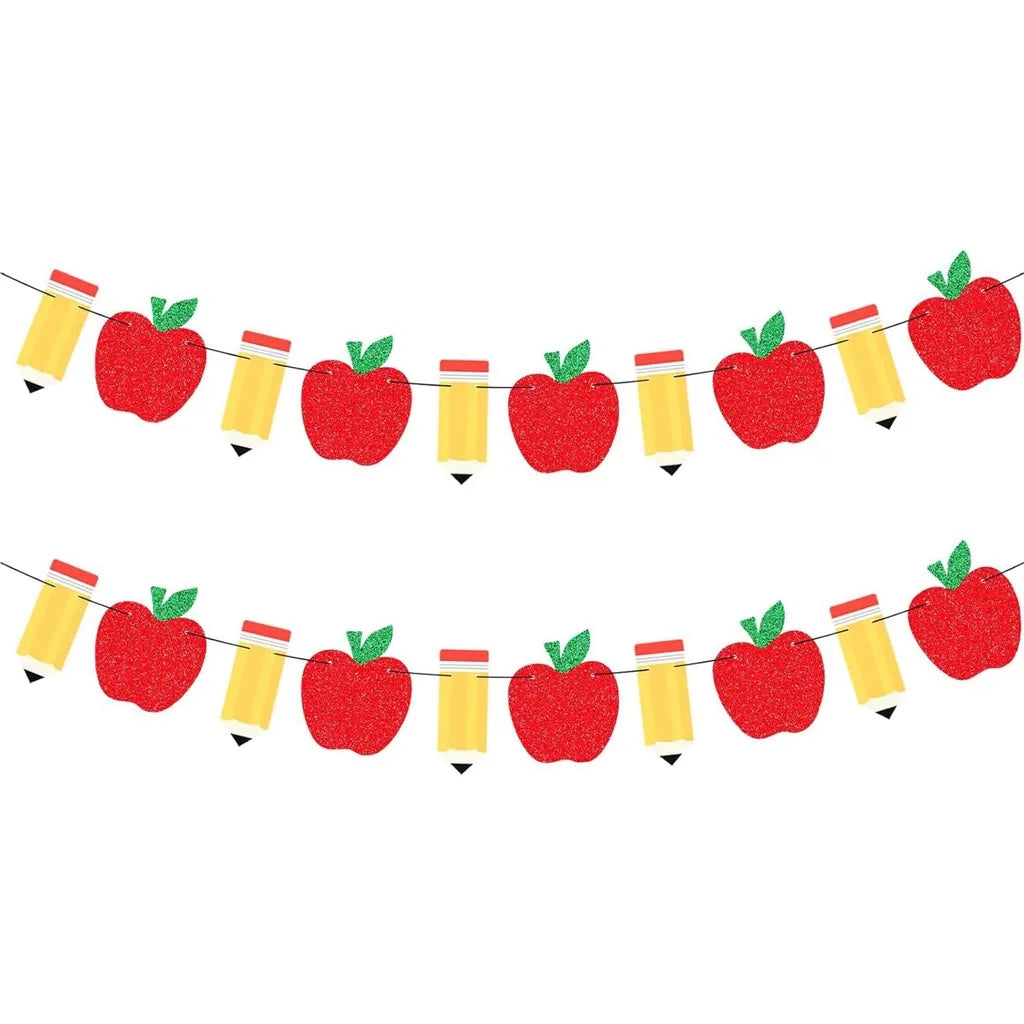 Glitter Apple Pencil Garland – Back to School Banner Decor Party Banner Garland Zpaxo 2pc