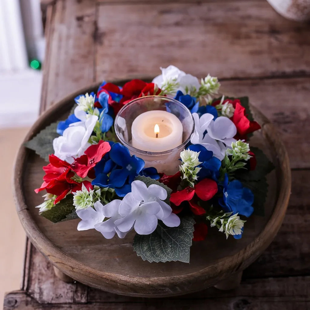 Hydrangea Candle Holder Wreath – Festive Artificial Flower Ring