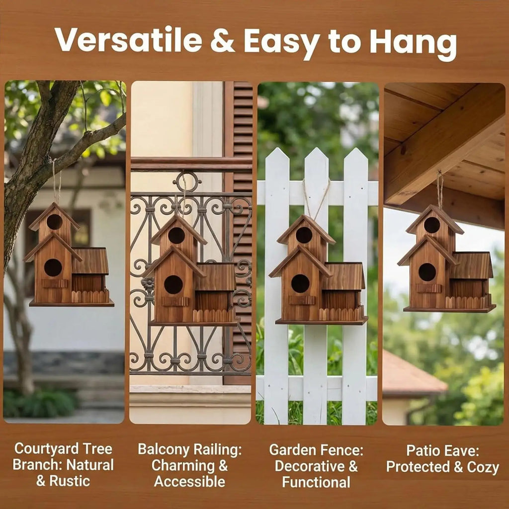 Squirrel Feeder Three-room Design Wooden Food Outdoor Station Houses