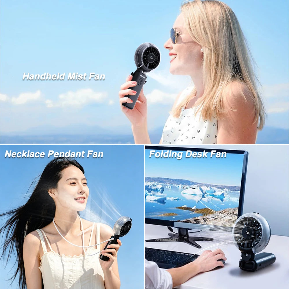Portable Water Mist Fan Mini Handheld Spray Foldable Hanging Neck USB