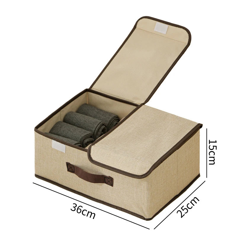 Foldable Clothes Storage Box Household Fabric Organizer Lid Dustproof Zpaxo M Beige