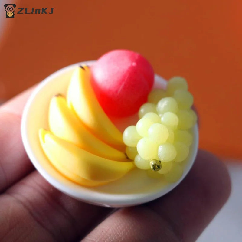 ▶6Pcs/set Mini Simulation Fruit Plate Grape Banana Peach Dollhouse Kitchen Decoration Zpaxo
