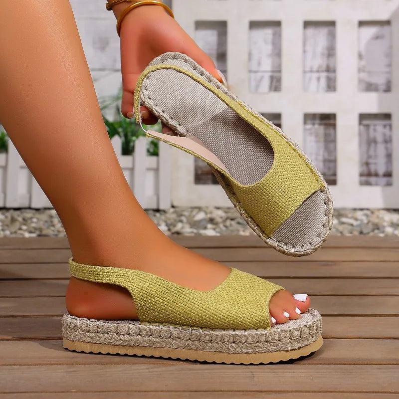 Summer Women's Round Open Toe Comfortable Thick Sole Mid Heel Sandals Zpaxo grayish green 43