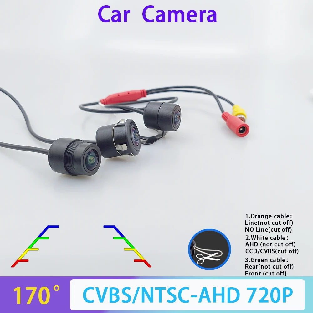 Car Front Rear View Reverse Camera Parking AHD 720P CVBS 170 Degree