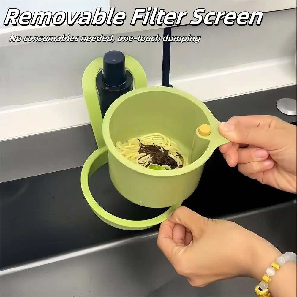 One-Touch Press Drain Basket, Removable Sink Strainer, Kitchen Bathroom Filter Holder for Food Residue Sponge Soap Storage Zpaxo