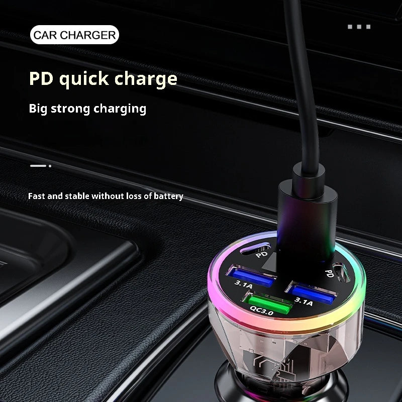 4-in-1 USB-C Car Charger 100W Dual PD QC 3.0 + Voltage Display Car Phone Charger Zpaxo