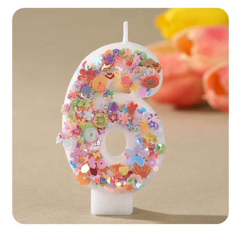 Sequined Flower Number Birthday Candles 0-9 Party Cake Decorations Zpaxo 6 B15489G