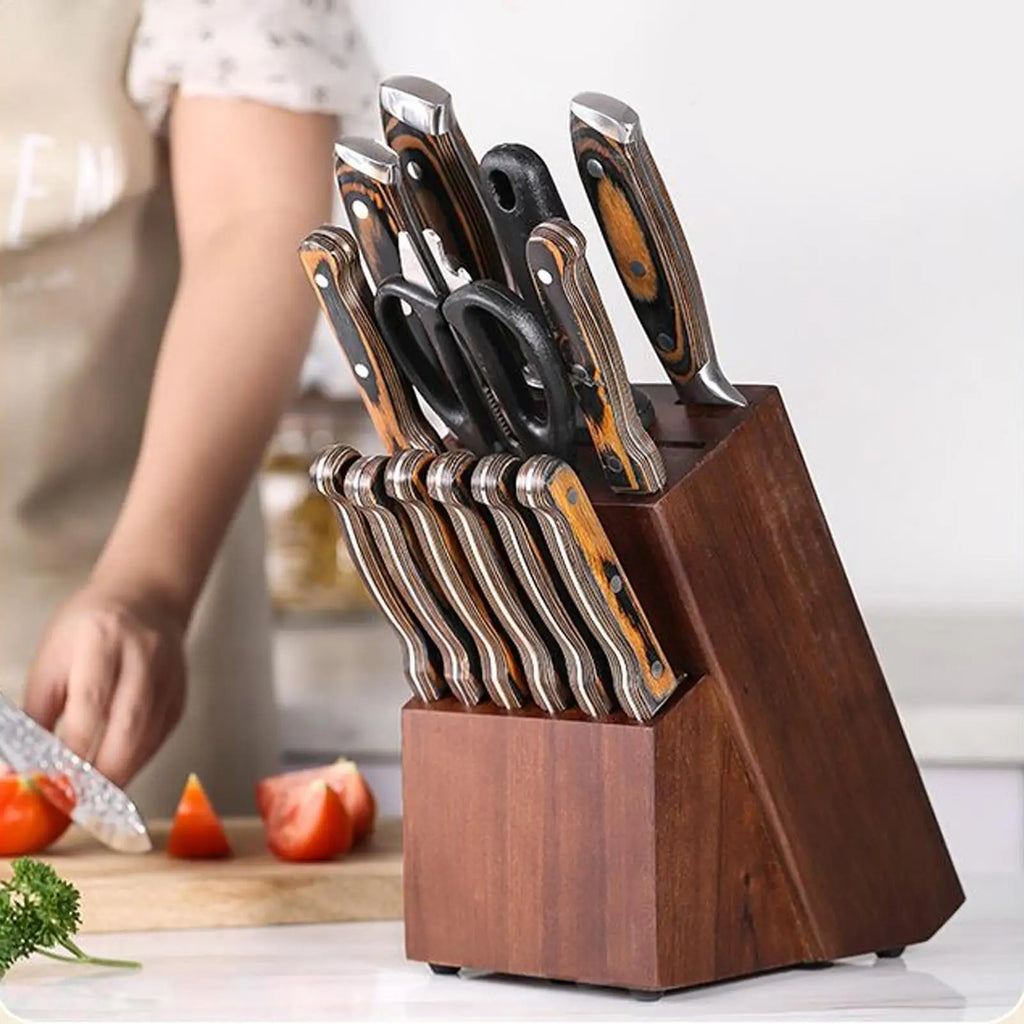 Kitchen Cutter Holder 14-Slot Wooden Organizer Cutter Holders For Counter Top For Kitchen Scissor Sharpenner Counter Top Home Zpaxo