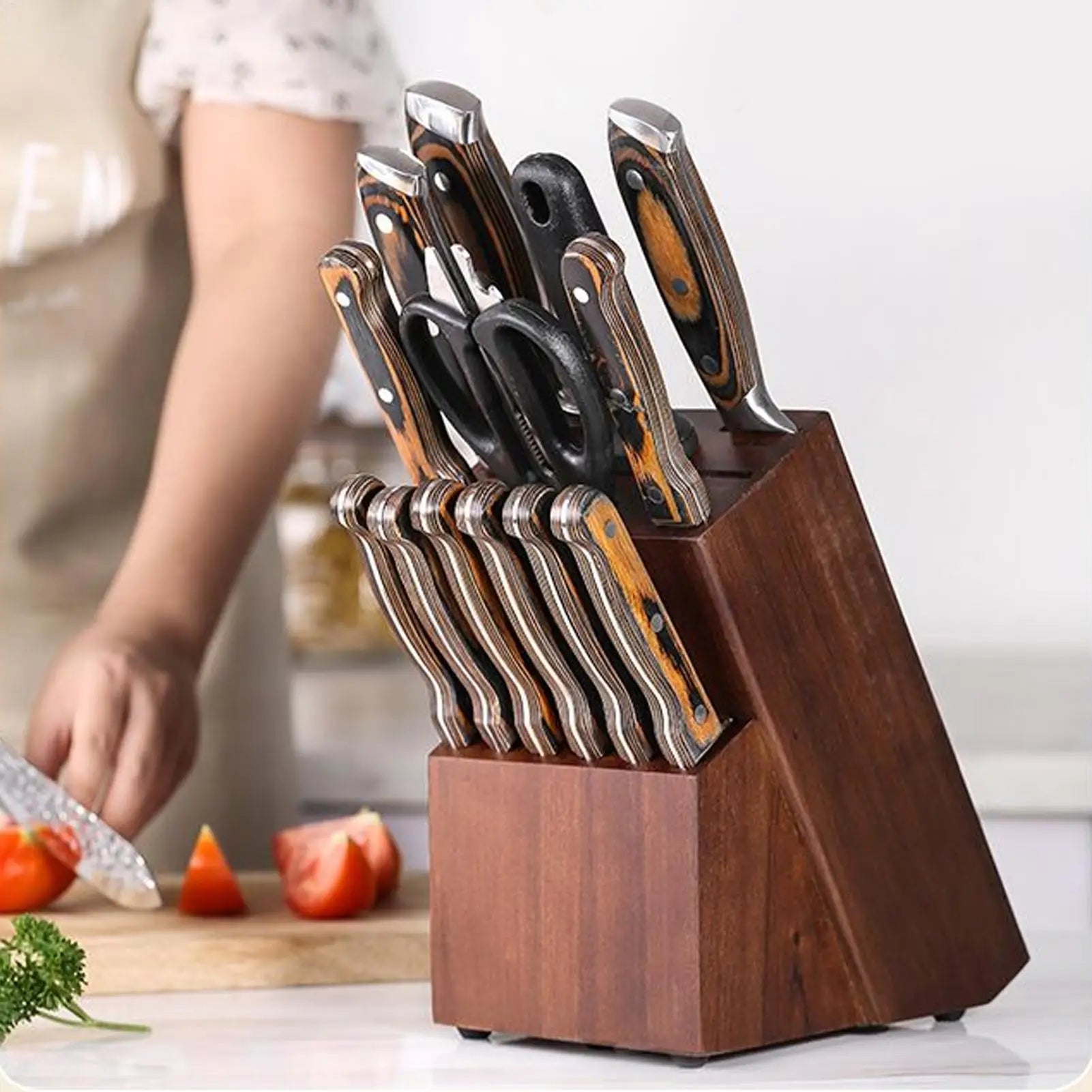Kitchen Cutter Holder 14-Slot Wooden Organizer Cutter Holders For Counter Top For Kitchen Scissor Sharpenner Counter Top Home Zpaxo