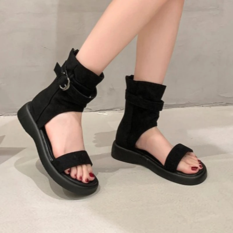 Women's Round Open Toe Solid Vintage Comfortable Sandals Women Casual Zpaxo