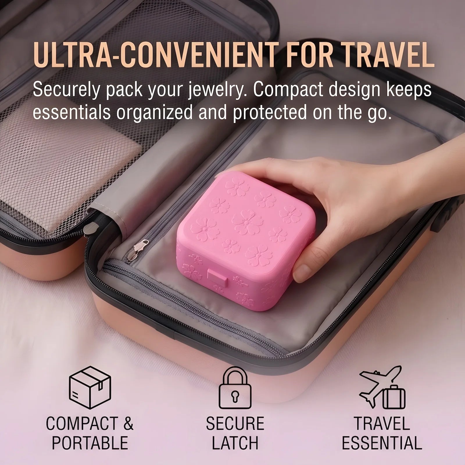 Portable 3D Printed Jewelry Box Mini Travel Organizer Case Cute Pink