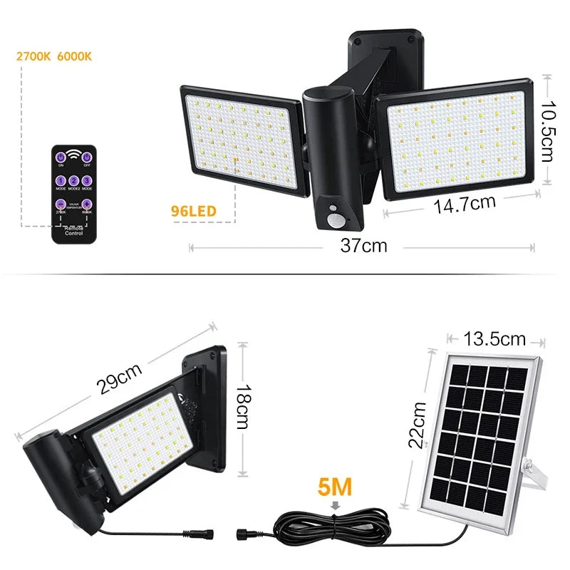 Solar LED Flood Lights Toggle Garden Street Outdoor Waterproof Shed Zpaxo