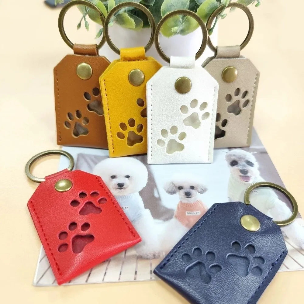 Cat Dog Claw Pet Hair Storage Bag Puppy PU Leather Pet Hair Keychain DIY Handmade Memorial Dogs Paw Pendant Hanging Accessory Zpaxo
