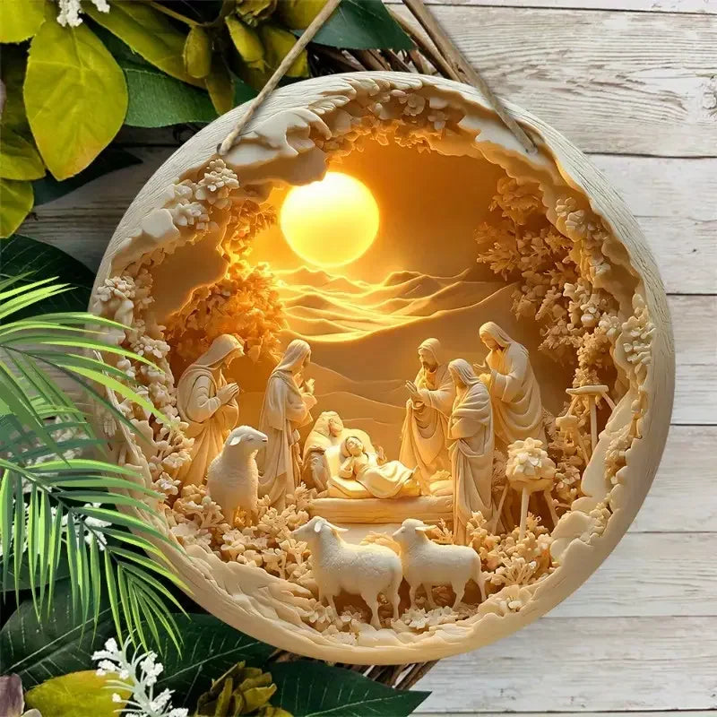 Handmade Nativity Scene sculptures - acrylic religious statues, country farmhouse Christmas table decorations Zpaxo