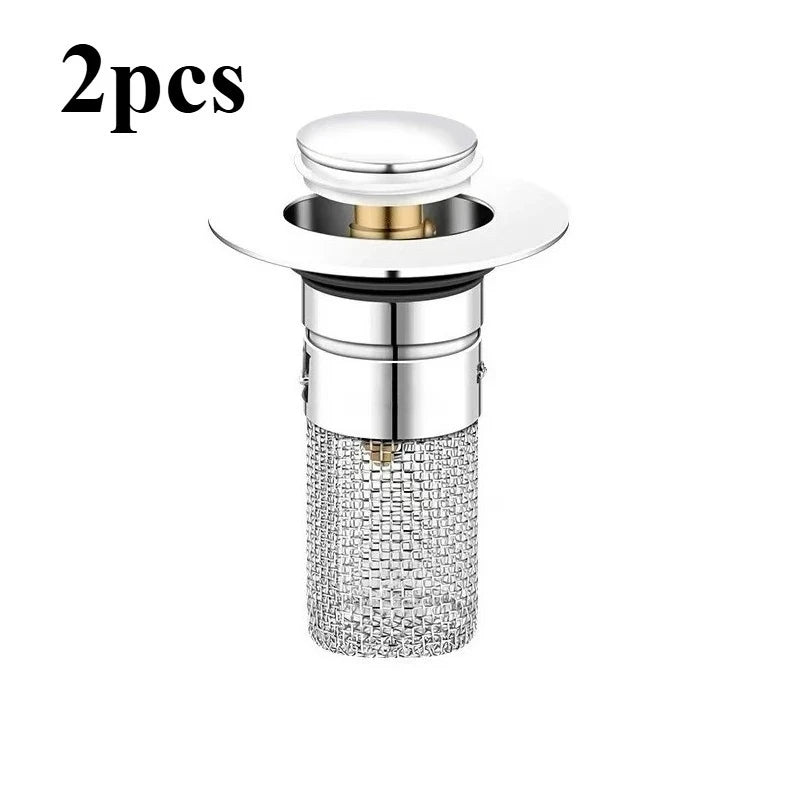2-Pack Stainless Steel Pop-up Sink Drain Strainer Removable Basket
