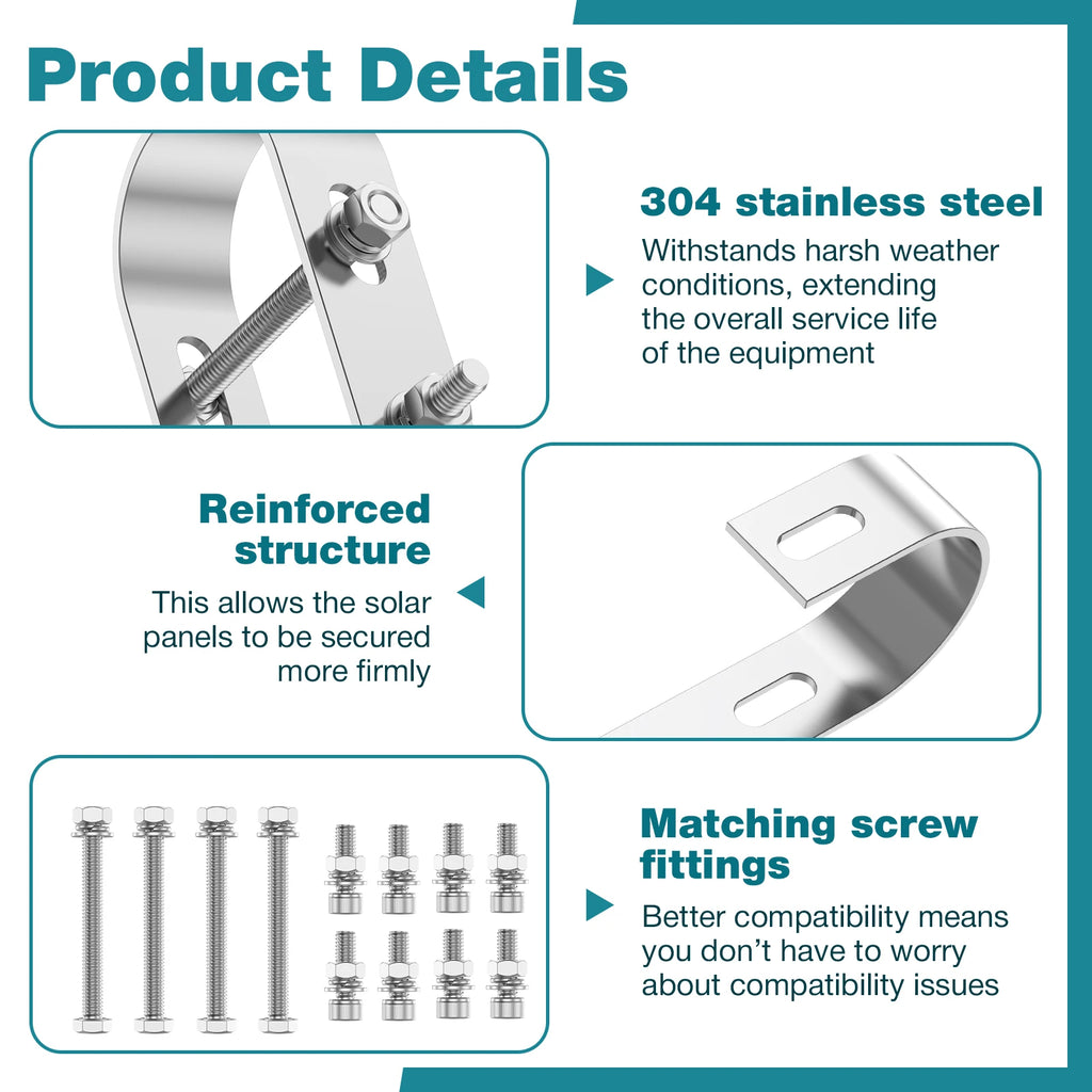 Balcony Power Station Bracket 304 Stainless Steel Solar Panel Mounting Hooks Set Drill Free PV Module Railing Clamp For Garage R Zpaxo