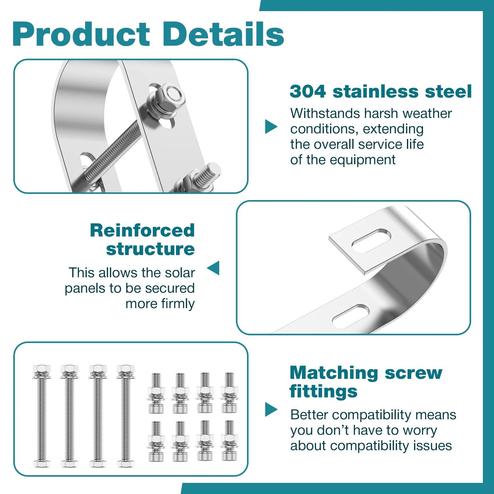 Balcony Power Station Bracket 304 Stainless Steel Solar Panel Mounting Hooks Set Drill Free PV Module Railing Clamp For Garage R Zpaxo