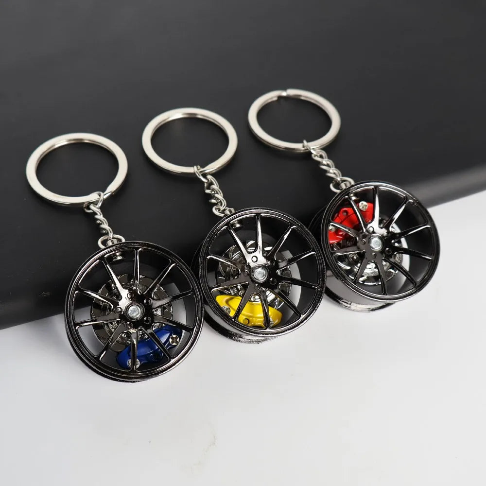 3D Wheel Hub Car Key Chain Fidget Alloy Model Car Tire Brake Disc Keychain Keys Holder Bags Pendant Fingertip Gadget Keyring Zpaxo