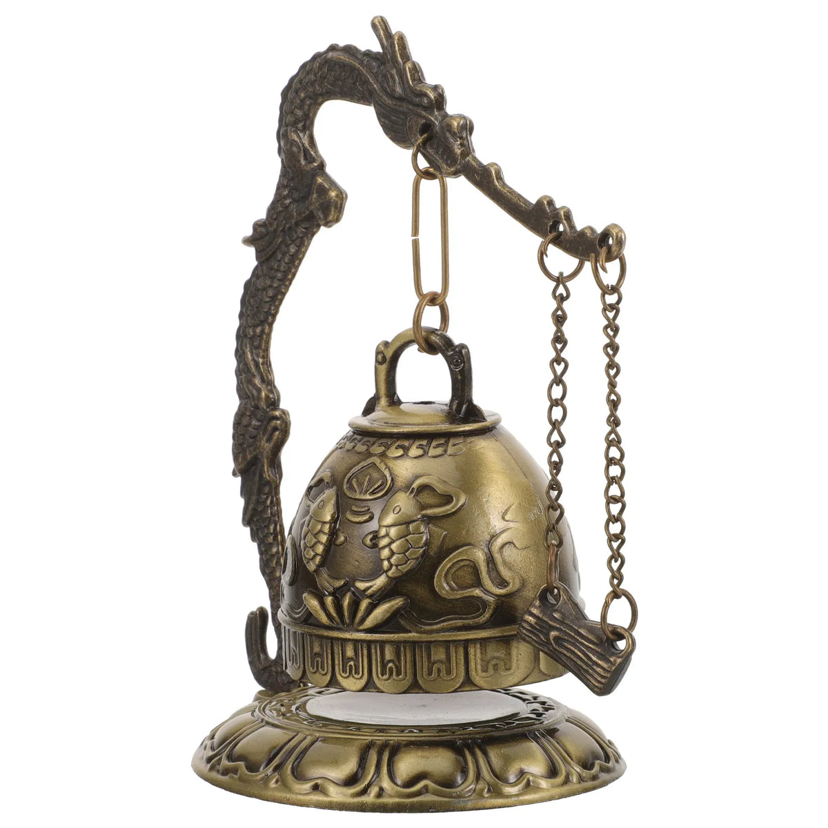Exquisite Crafted Bronze Dragon Bell Tabletop Chime Ornament Vintage Zpaxo