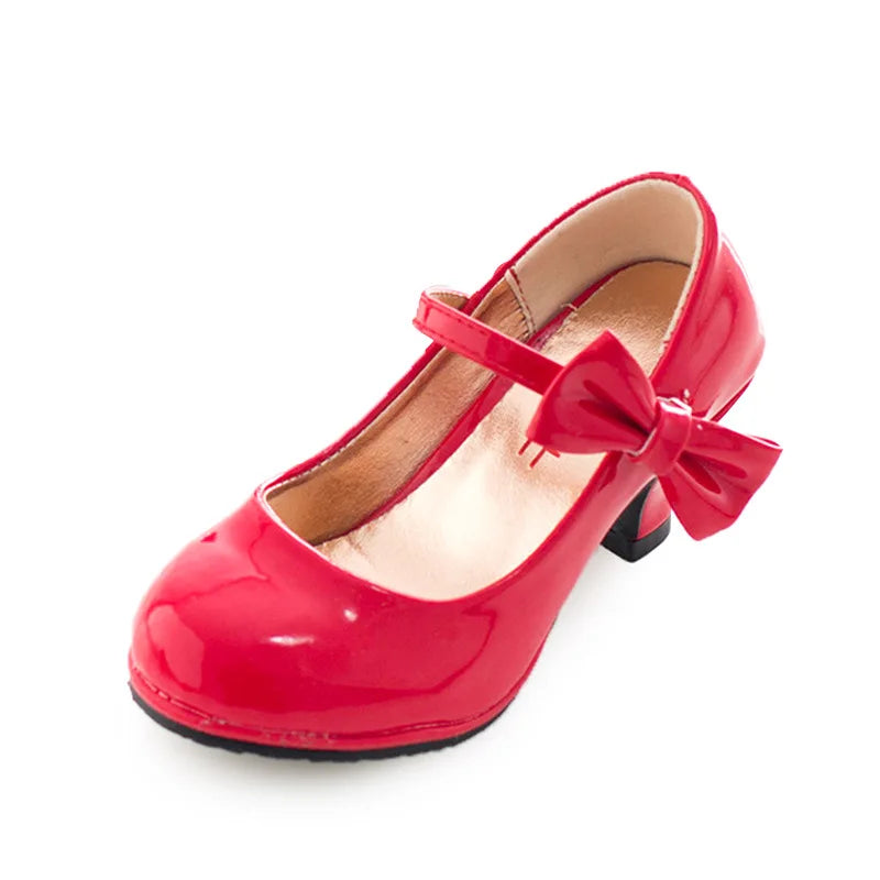 Girls Leather Shoes Autumn Bowtie Sandals 2023 Children Heels Zpaxo