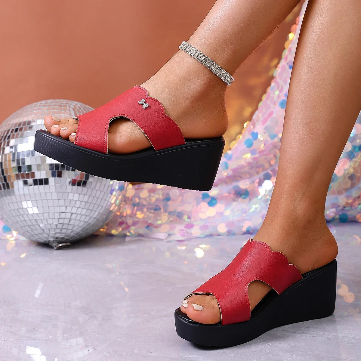Women Wedges Sandals 2026 New Fashion Slippers Open Toe Solid Color Shallow Sandals High Heels Platform Shoes Women Slides Women Zpaxo