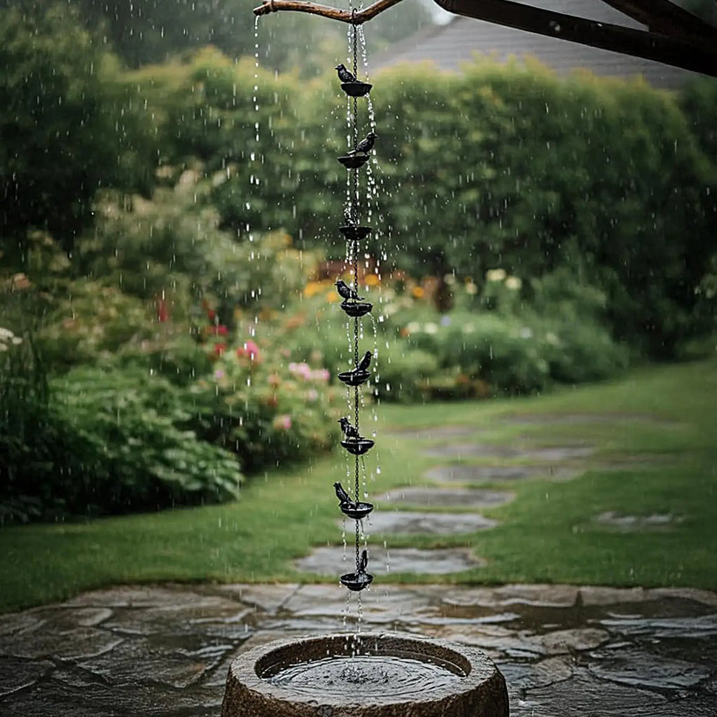 Rain Chain Gutters Metal Decorative Bird Theme Rust-resistant Outdoor