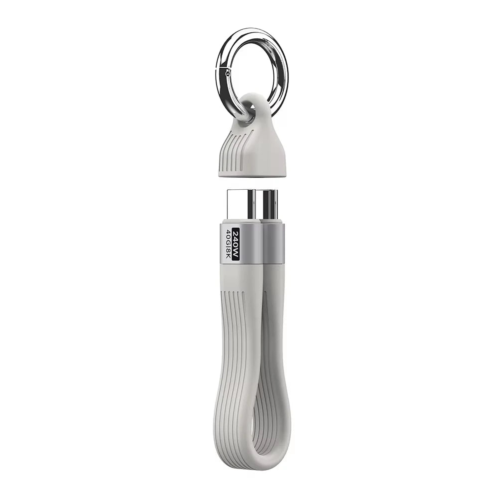 USB 4 Cable 8K@60Hz Portable Keychain Short USB C to Type C Cable PD 240W 40Gbps For Thunderbolt 3/4 iPhone 16 15 SSD Power Bank Zpaxo White