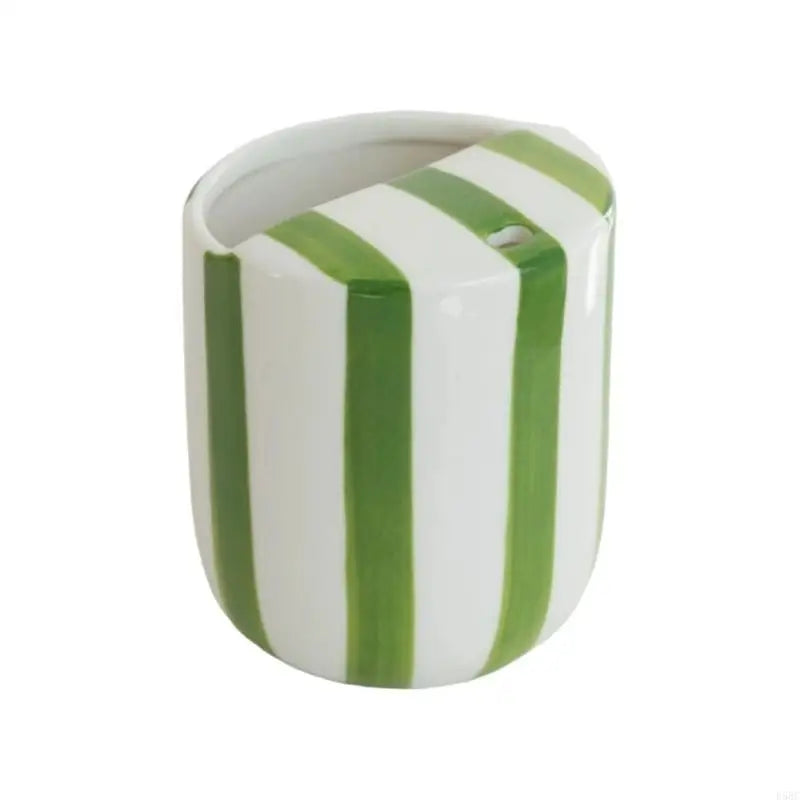 Multipurpose Striped Ceramic Mug Sip Hole Both Cold Beverages
