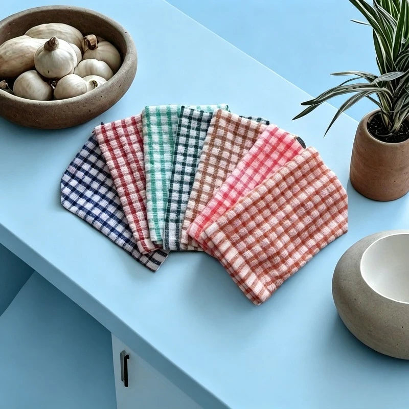 Absorbent Plaid Dish Towels Reusable Cleaning Cloths Kitchen Bedroom