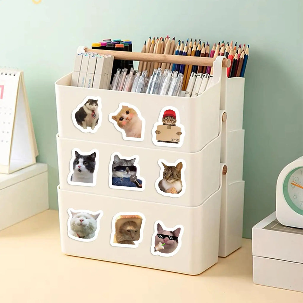 Cat Meme Stickers Cartoon Graffiti Cute Waterproof Sticker Roll