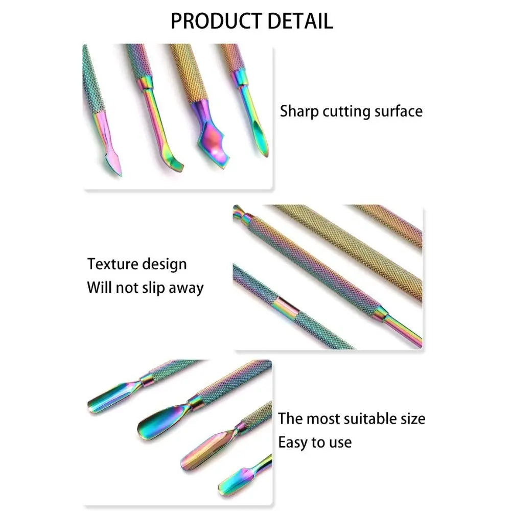 Stainless Steel Cuticle Pusher Double-sided Beveled Dead Skin Remover Zpaxo