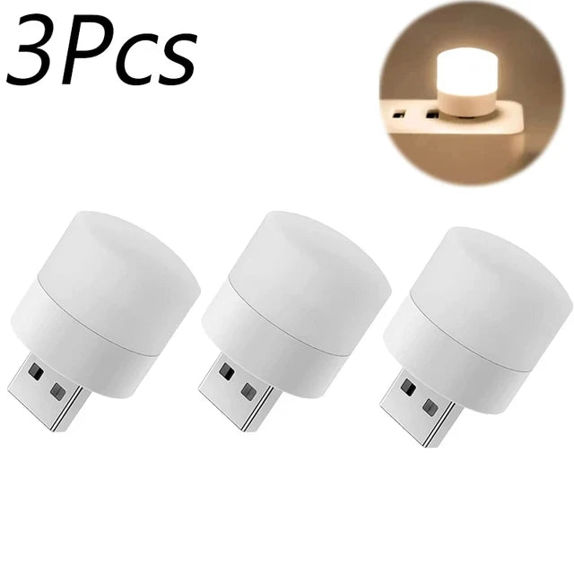 Mini USB Night Light Warm White Eye Protection Book Reading Plug Zpaxo 3PCS-Warm