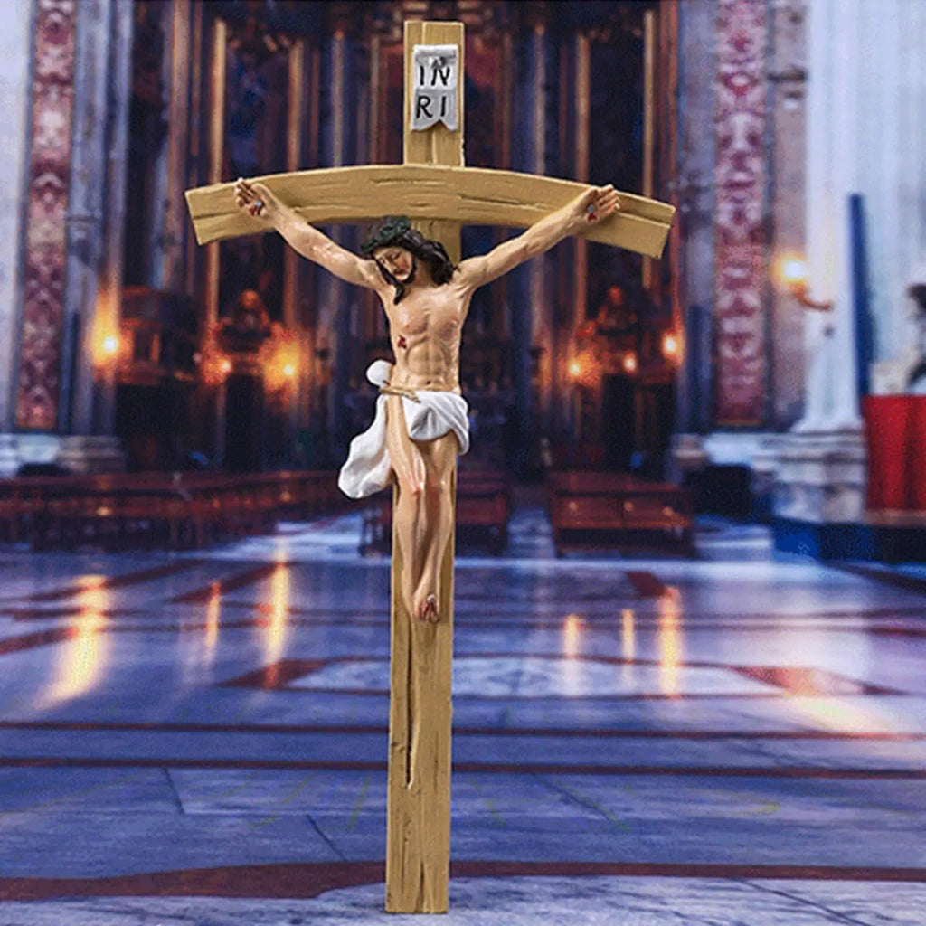 Jesus Cross Classic Catholic Religious Hand Painted Resin Decor Religious Wall Decor for Home Door Front Desk Display Zpaxo