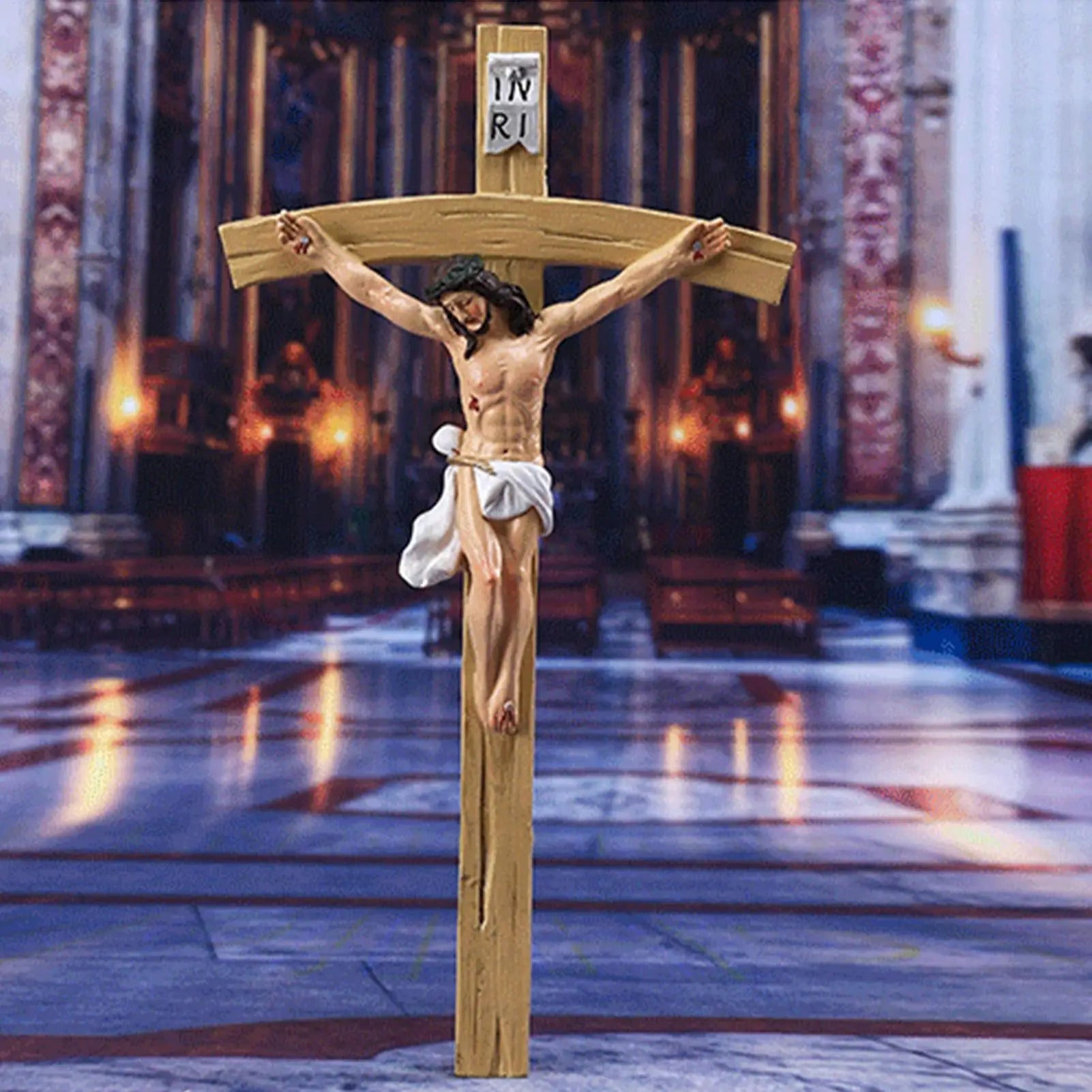Jesus Cross Classic Catholic Religious Hand Painted Resin Decor Religious Wall Decor for Home Door Front Desk Display Zpaxo