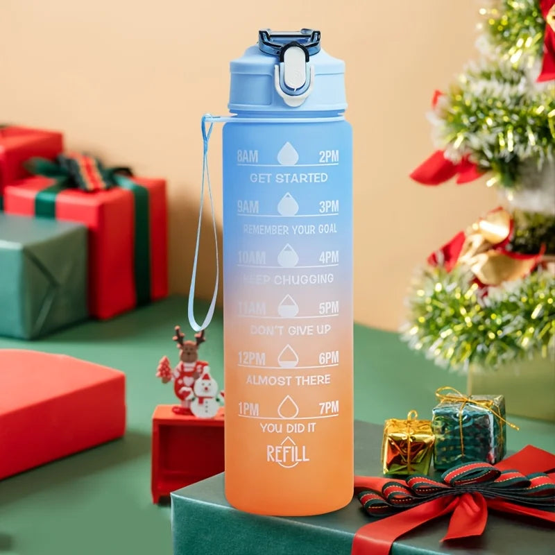 2l/900ml Water Bottle Liter Stay Hydrated Motivated Leakproof Plastic Sport Bottle Reminder Times Sports Outdoor Fitness Office Zpaxo 900ml-blue orange 2.0L