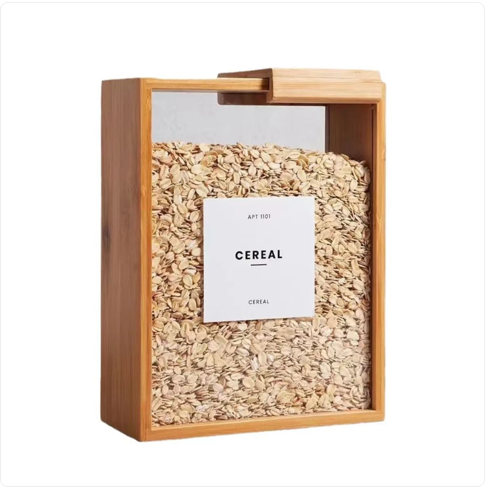 Bamboo Sliding Lid Grain Storage Box Zpaxo