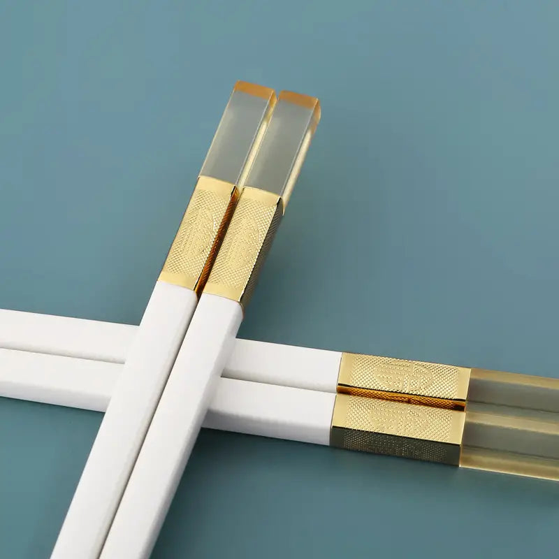 5 Pairs of High-Quality Amber Head Alloy Chopsticks