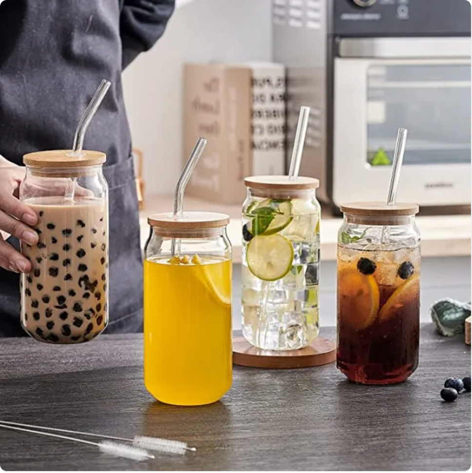 Transparent Glass Cup with Lid & Straw Zpaxo