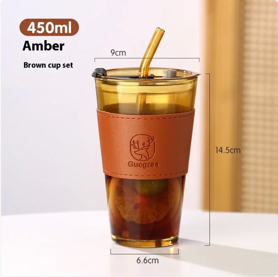 Double-Layer Glass Drink Cup Zpaxo Amber 450ml